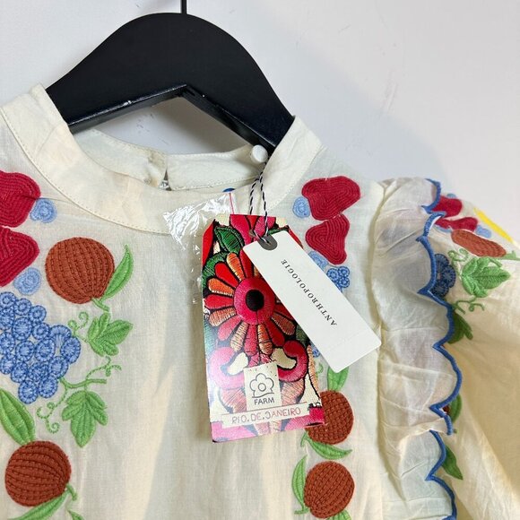 FARM RIO x Anthropologie Embroidered Ruffle Mini Dress in At The Table Small NWT - Picture 4 of 14